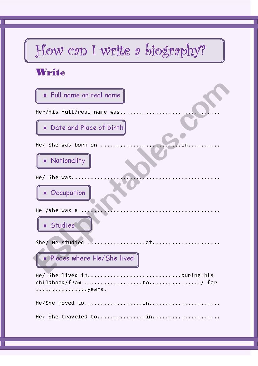 How can I write a biography? worksheet