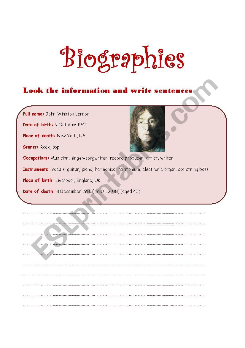 Biographies worksheet