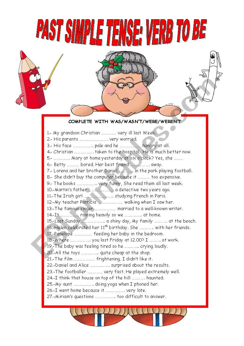 PAST SIMPLE VERB TO BE worksheet