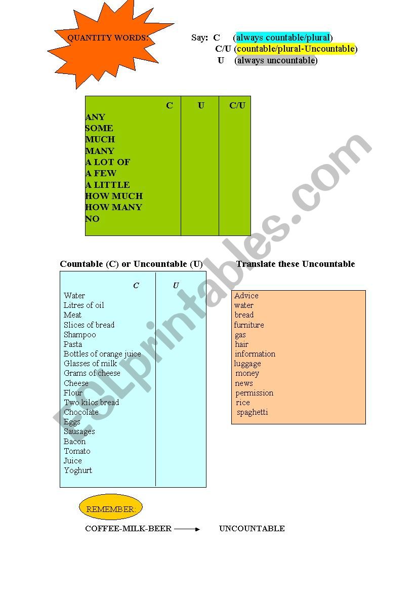 QUANTITY WORDS worksheet