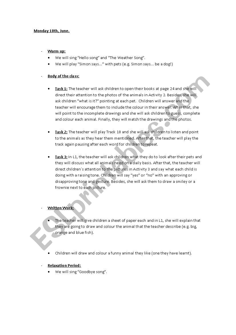 Planinng about animals worksheet