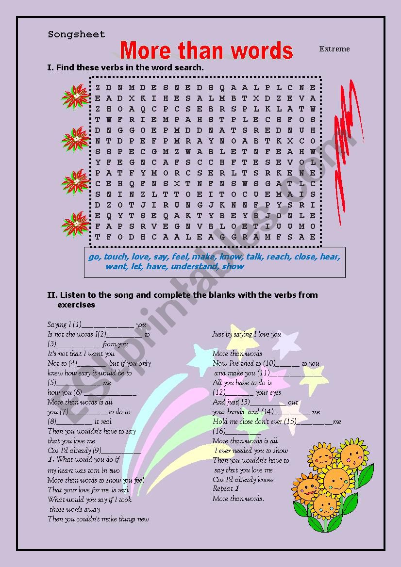 More than words worksheet