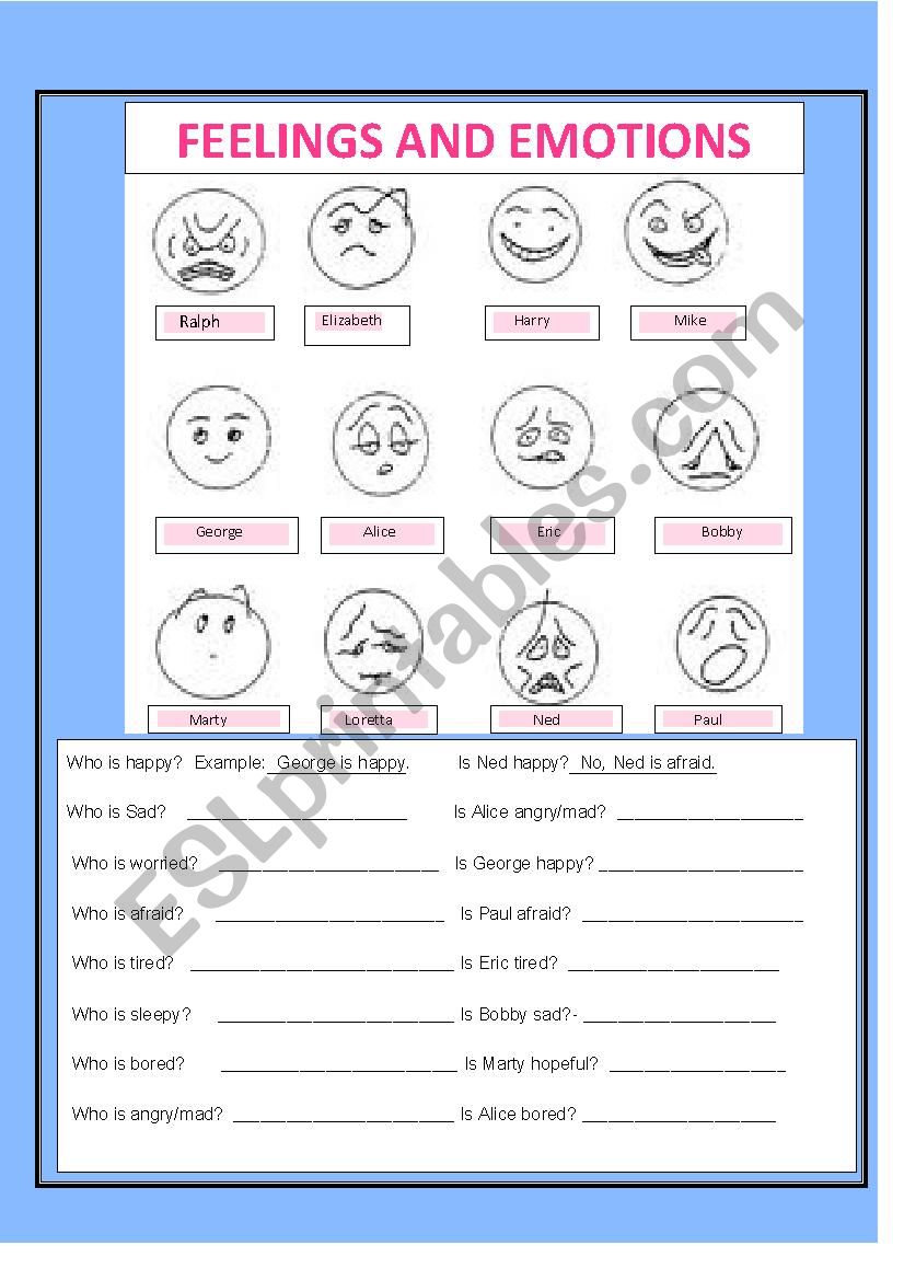 Feelings and emotions worksheet