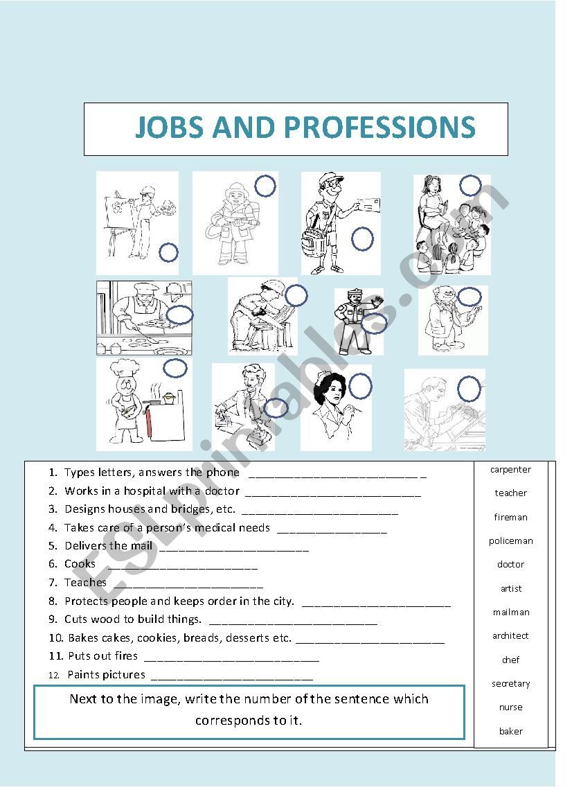 Jobs and proffesions worksheet