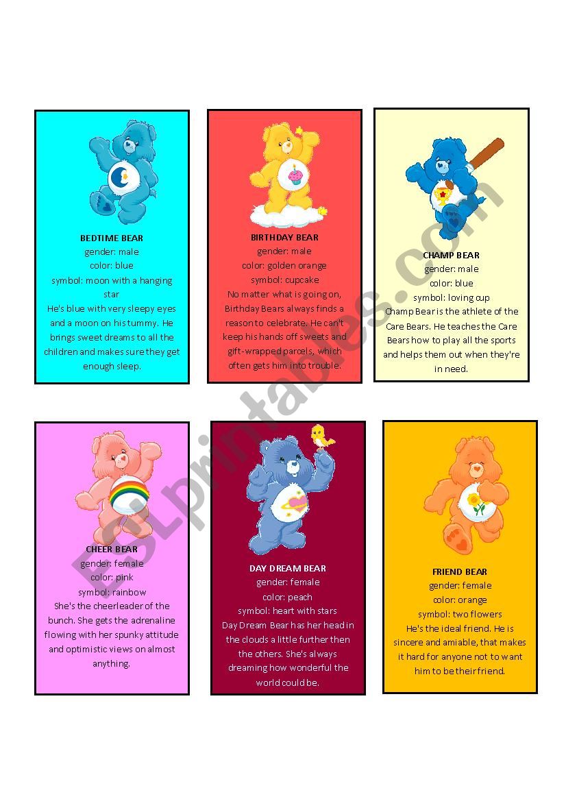 Care bears characters (1/5) worksheet