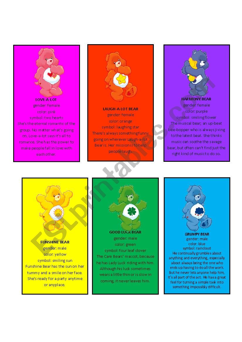 Care bears characters (2/5) worksheet