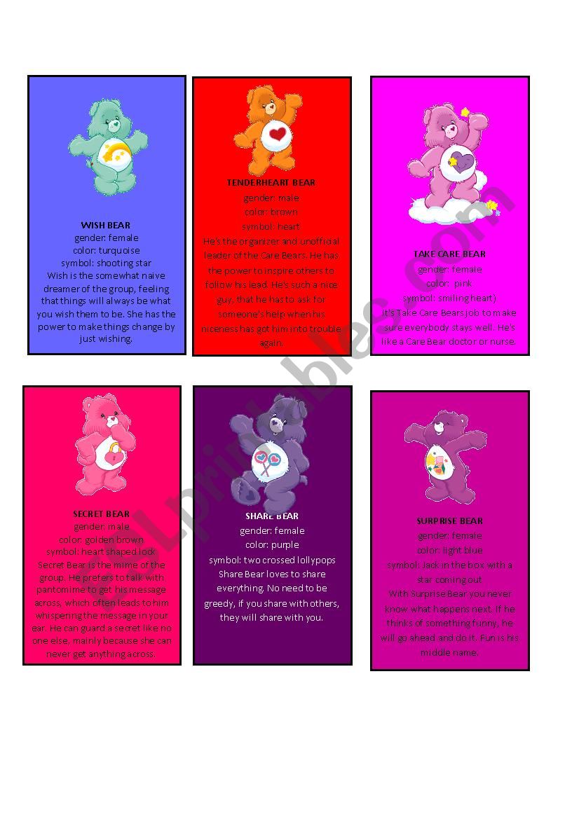 Care bears characters (3/5) worksheet