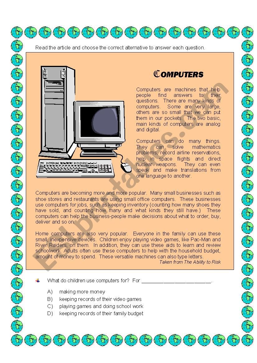 Technology  & computers +6 worksheet