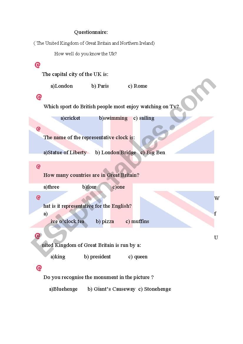 Quiz about UK worksheet