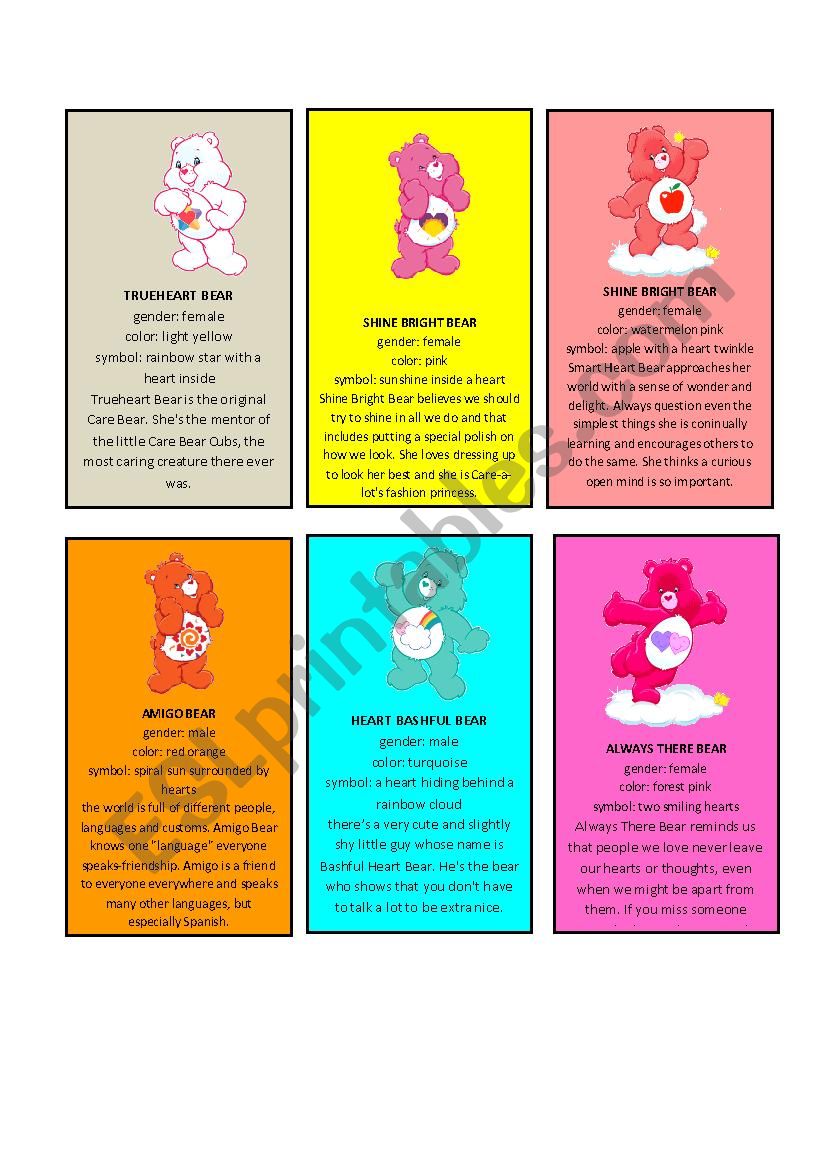 Care bears characters (4/5) worksheet