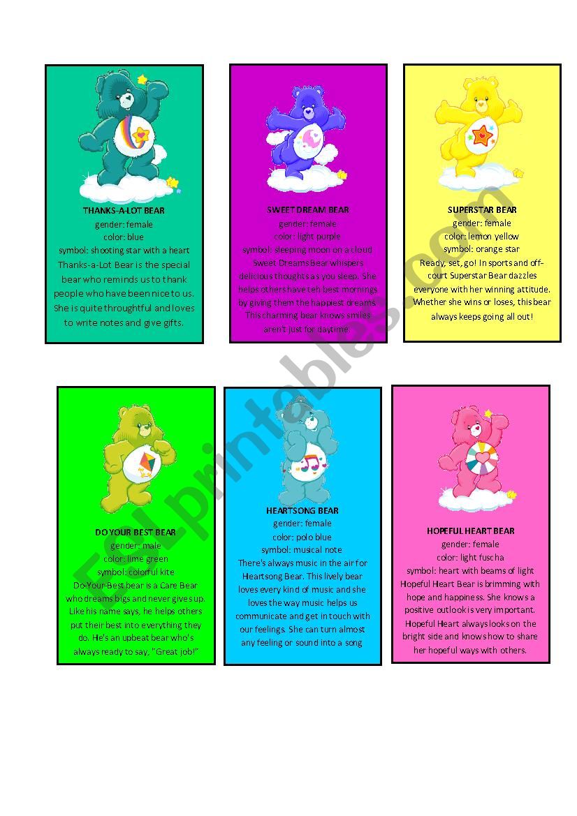 Care bears characters (5/5) worksheet