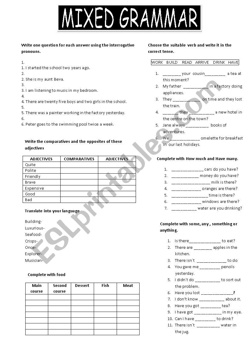 MIXED GRAMMAR worksheet