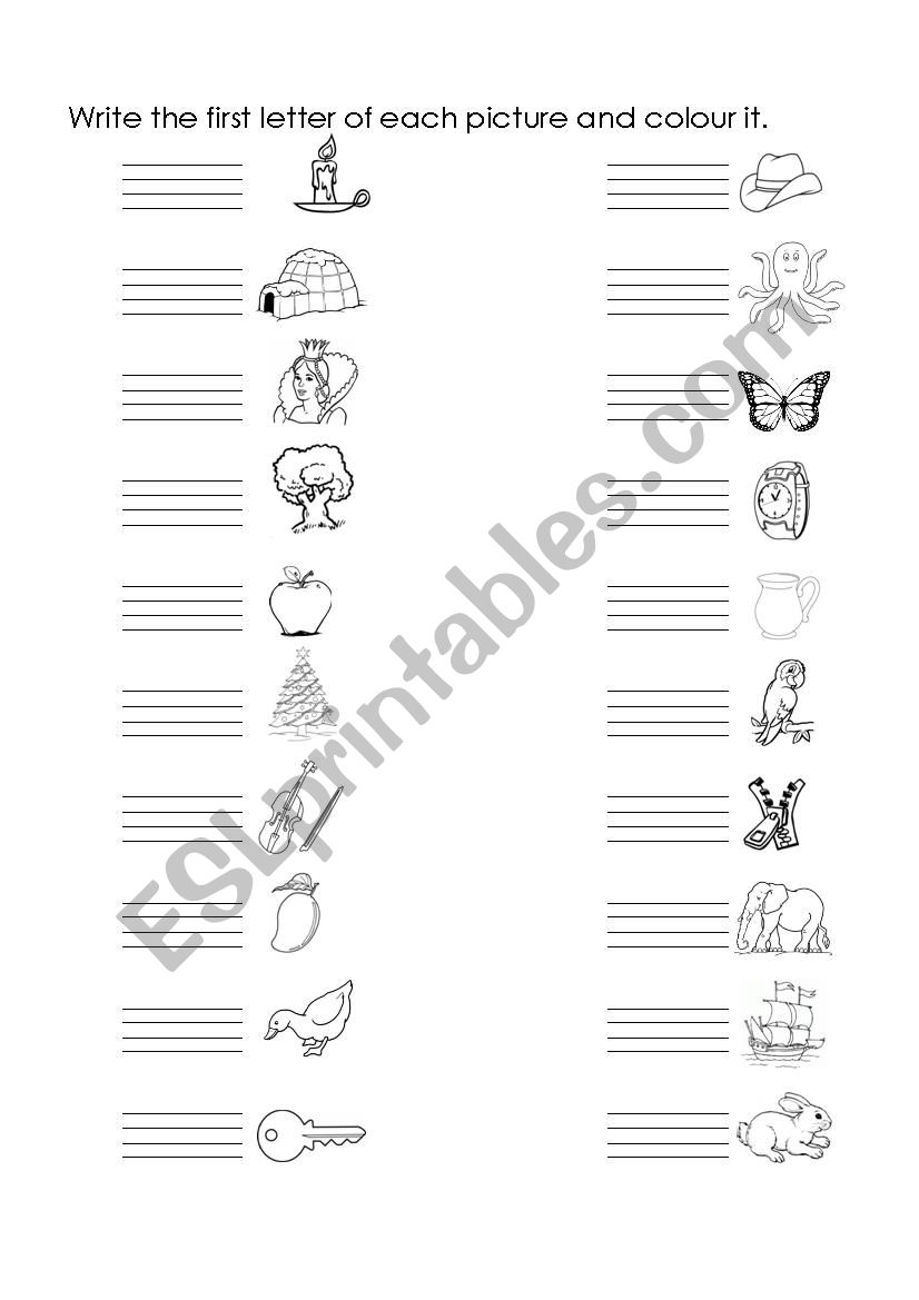 Write first letter of each picture