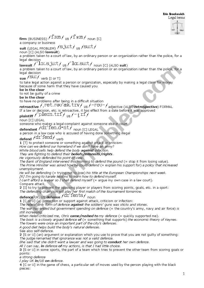 Erin brockovich legal terms worksheet