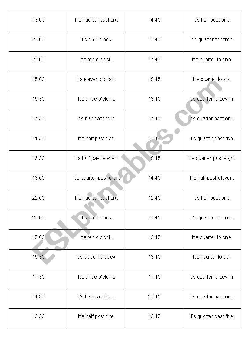 TIME Domino worksheet