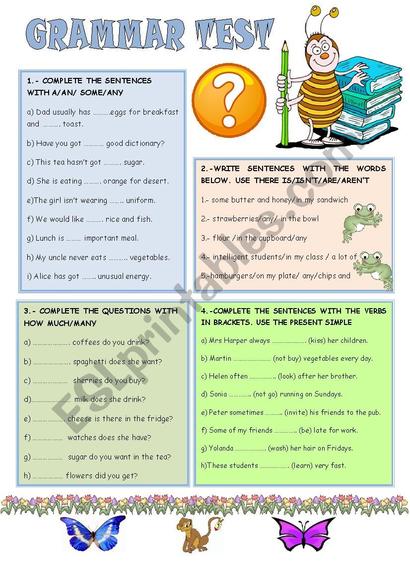 GRAMMAR TEST FOR BEGINNERS worksheet