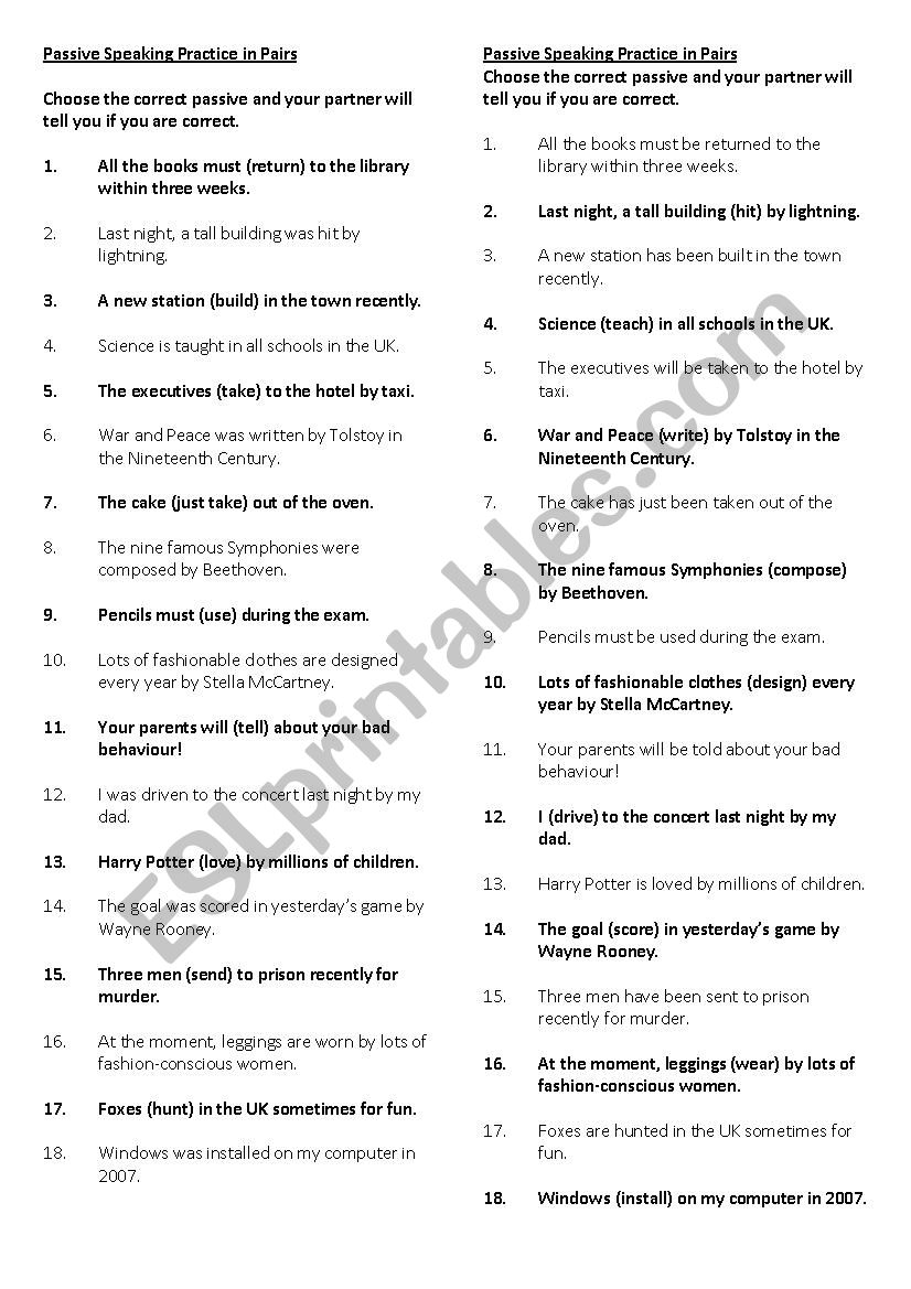 Passive Speaking Practice in Pairs