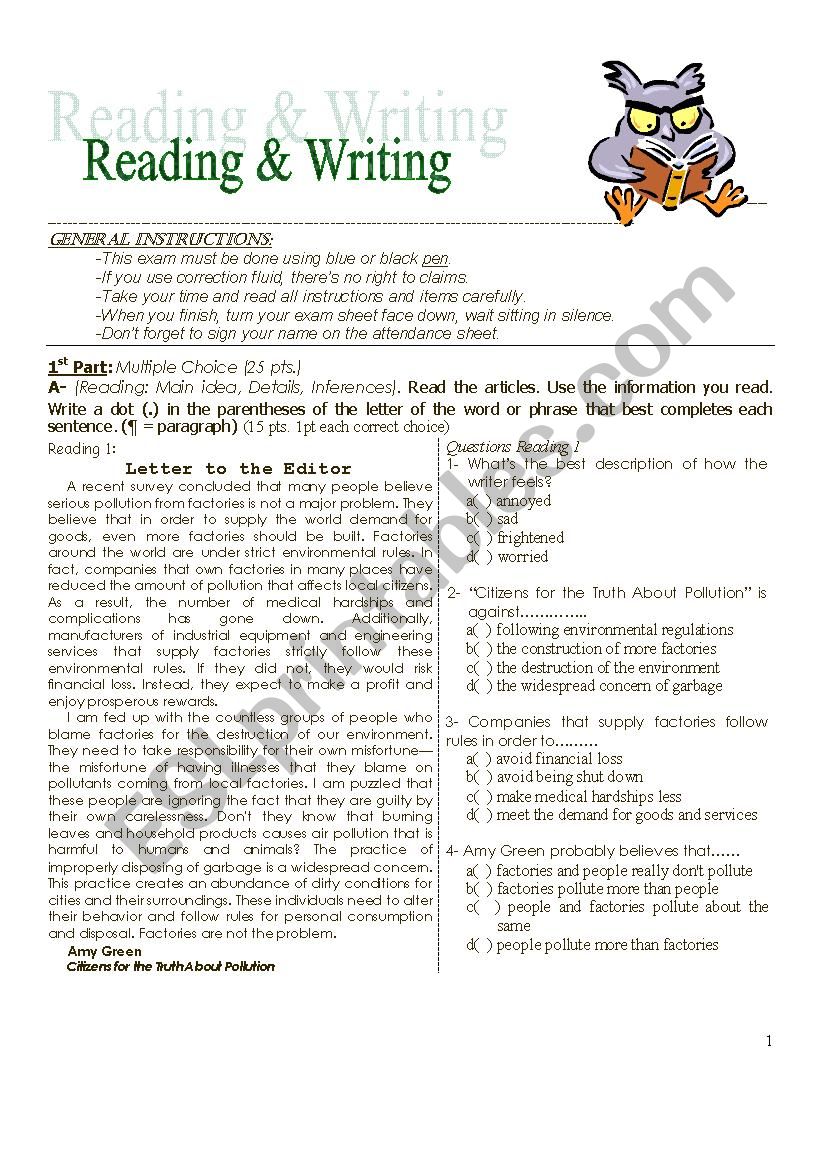 Reading and Writing Intermediate test