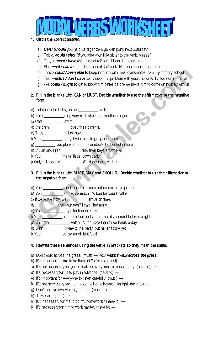 Modal verbs worksheet worksheet
