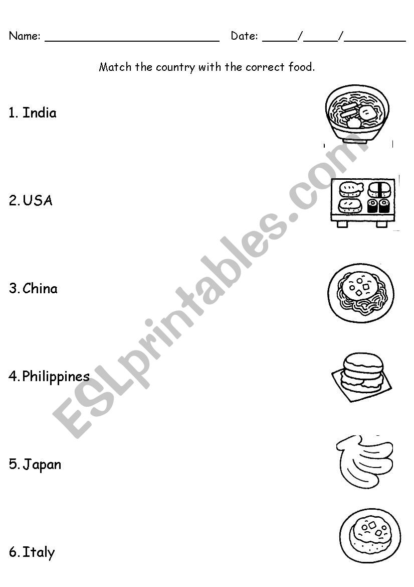 Country Foods worksheet