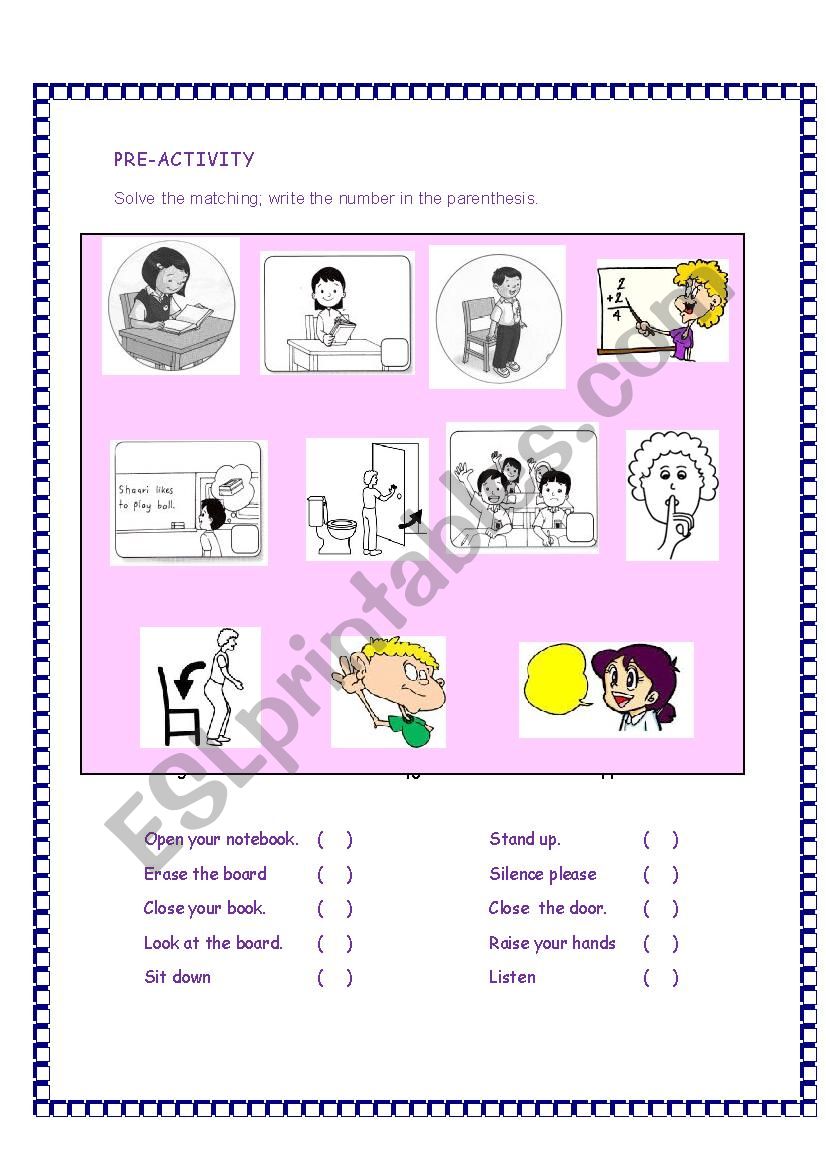 CLASSROOM INSTRUCTIONS worksheet