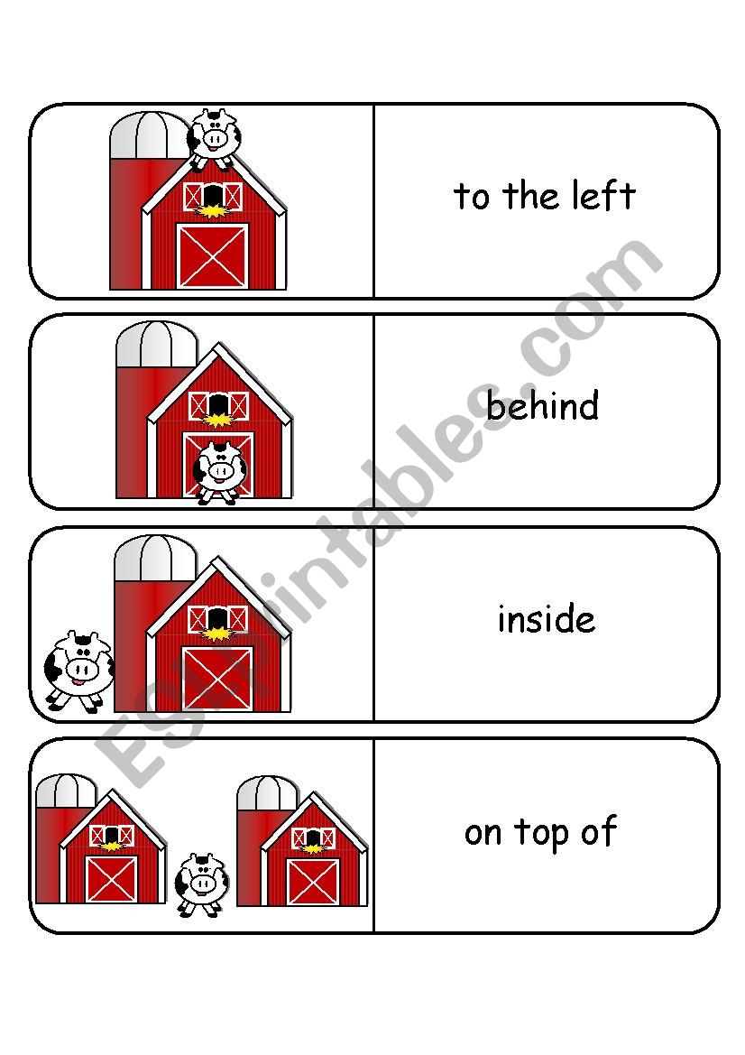 Where is the Cow Preposition Dominoes and Memory Cards Part 2 of 3