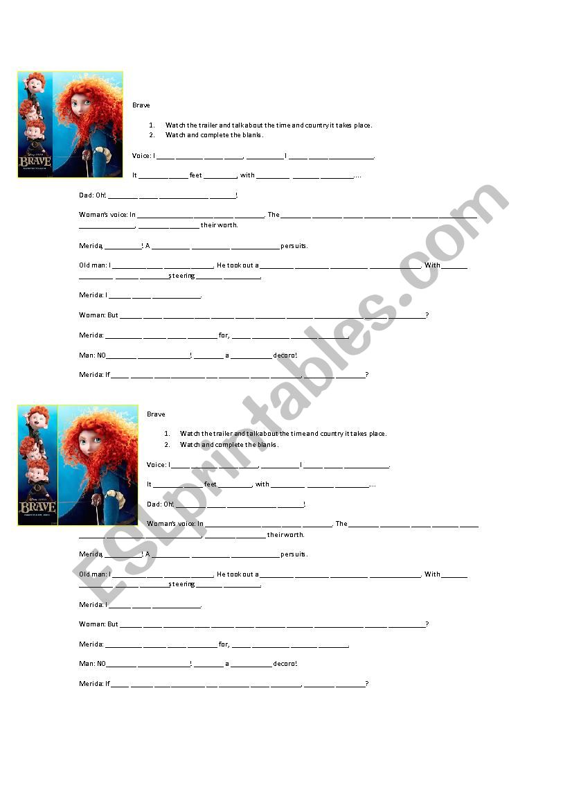 Brave-movie trailer worksheet