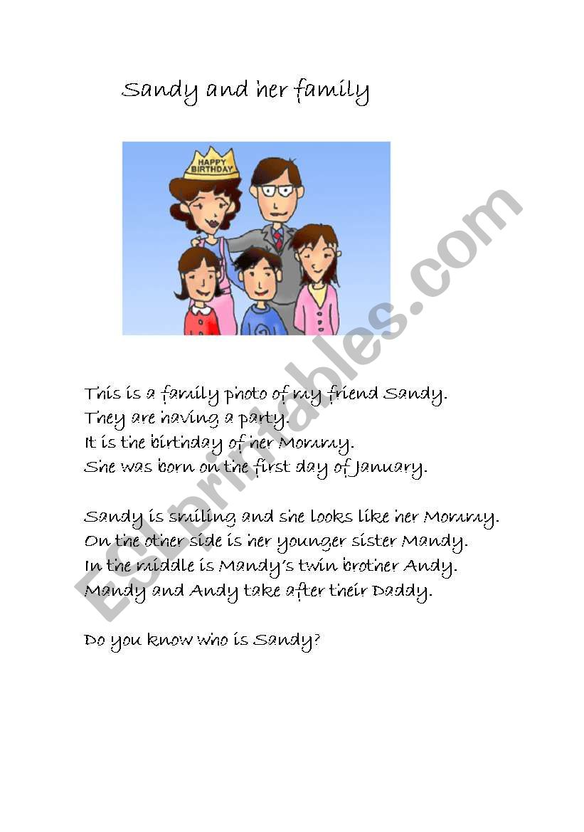 Sandy and her family worksheet