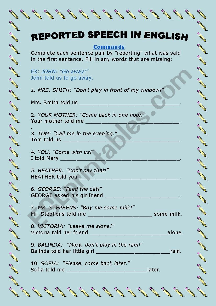 Reported speech worksheet