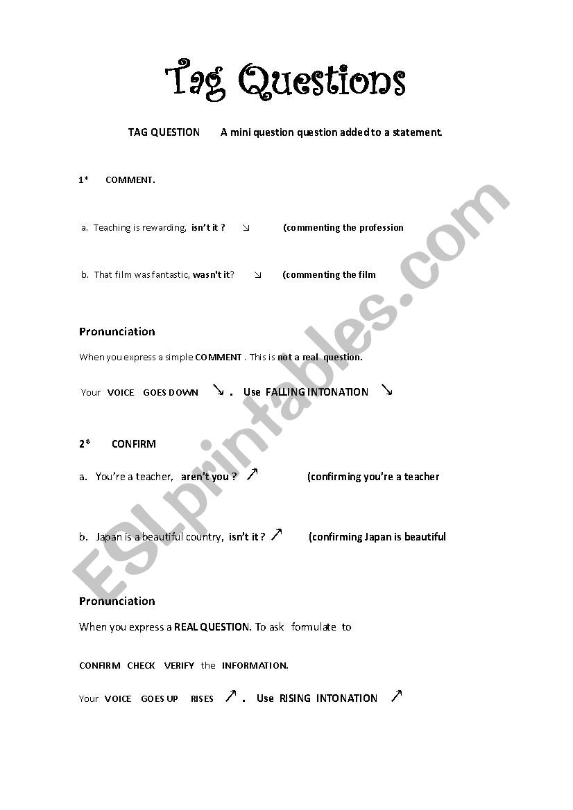 TAG QUESTION  worksheet