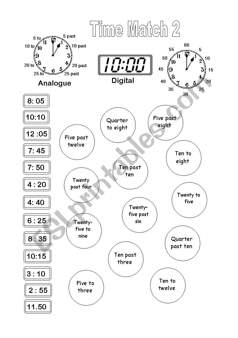 Time Match 2 worksheet