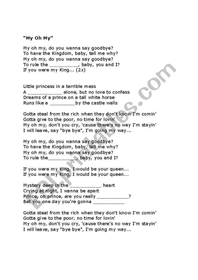 oh my oh - listening  worksheet