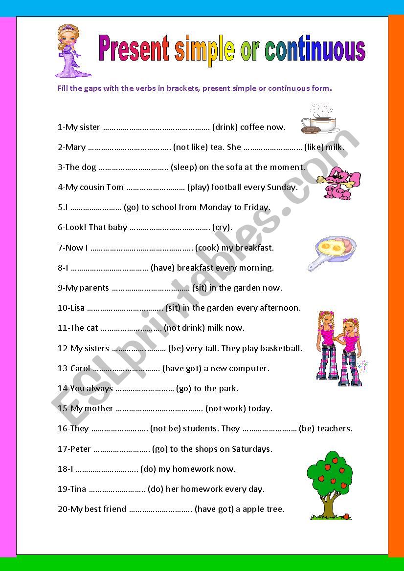 Present simple or continuous worksheet