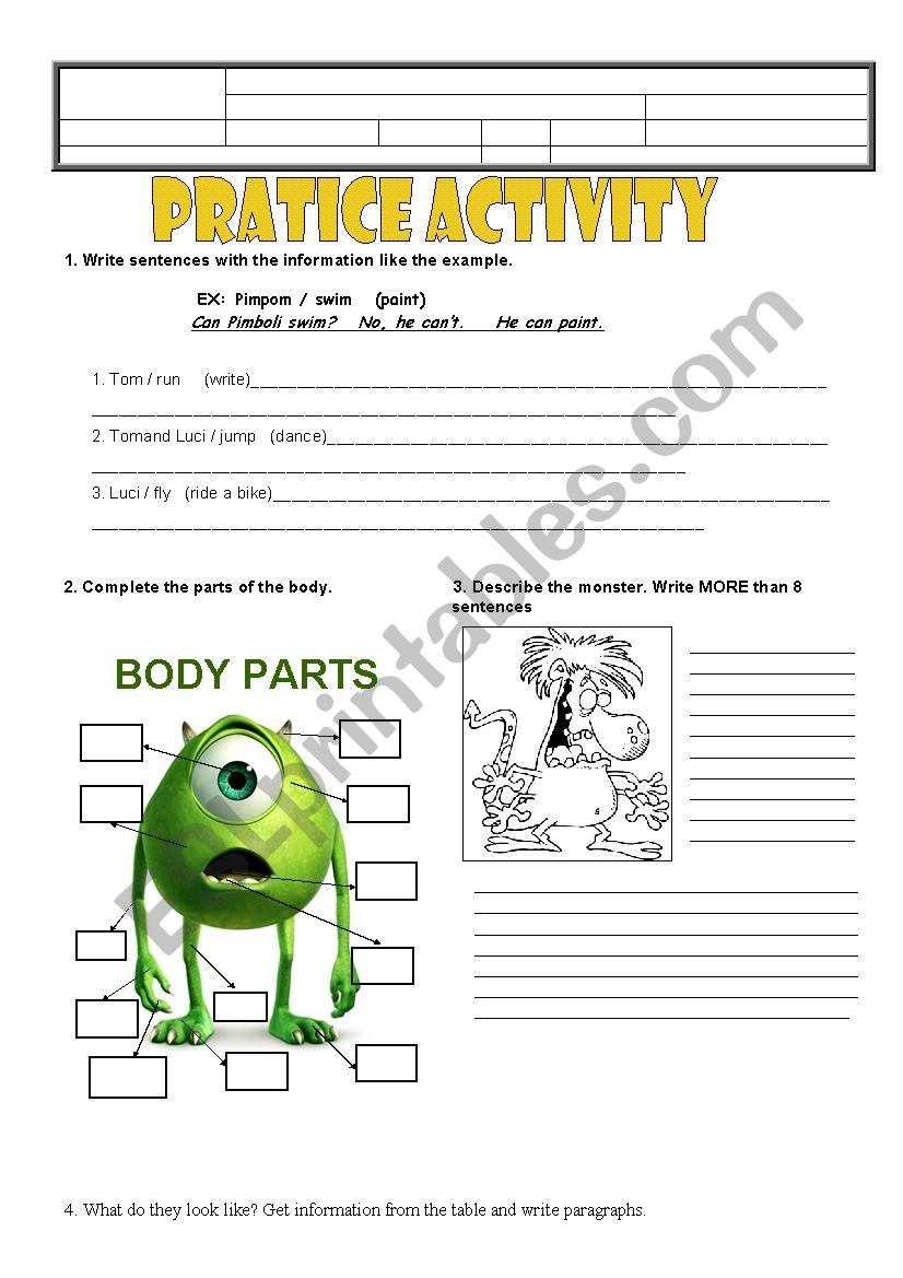 Review activities worksheet