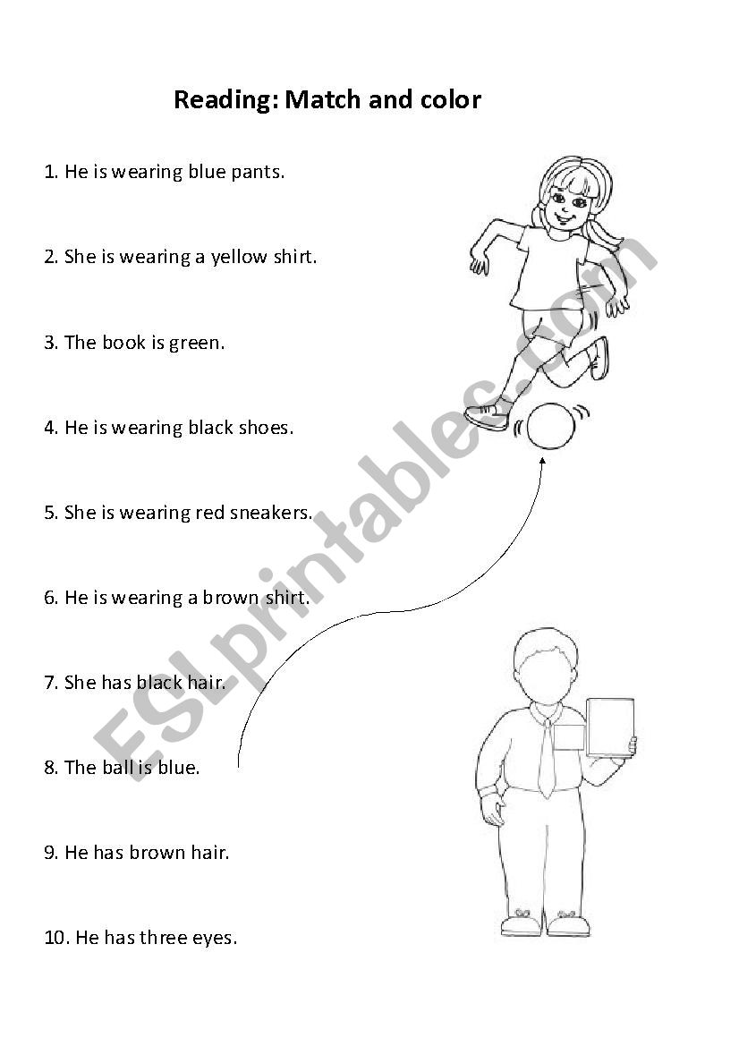 Reading: match and color worksheet