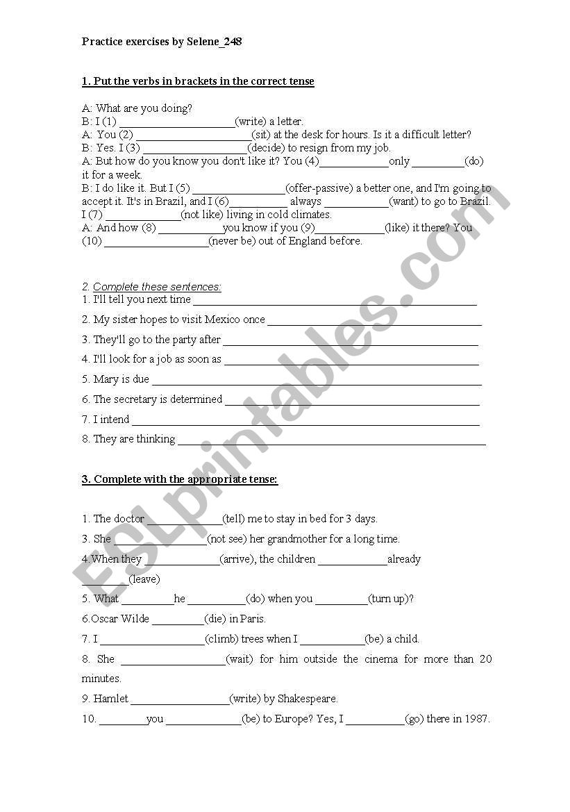 Tenses worksheet