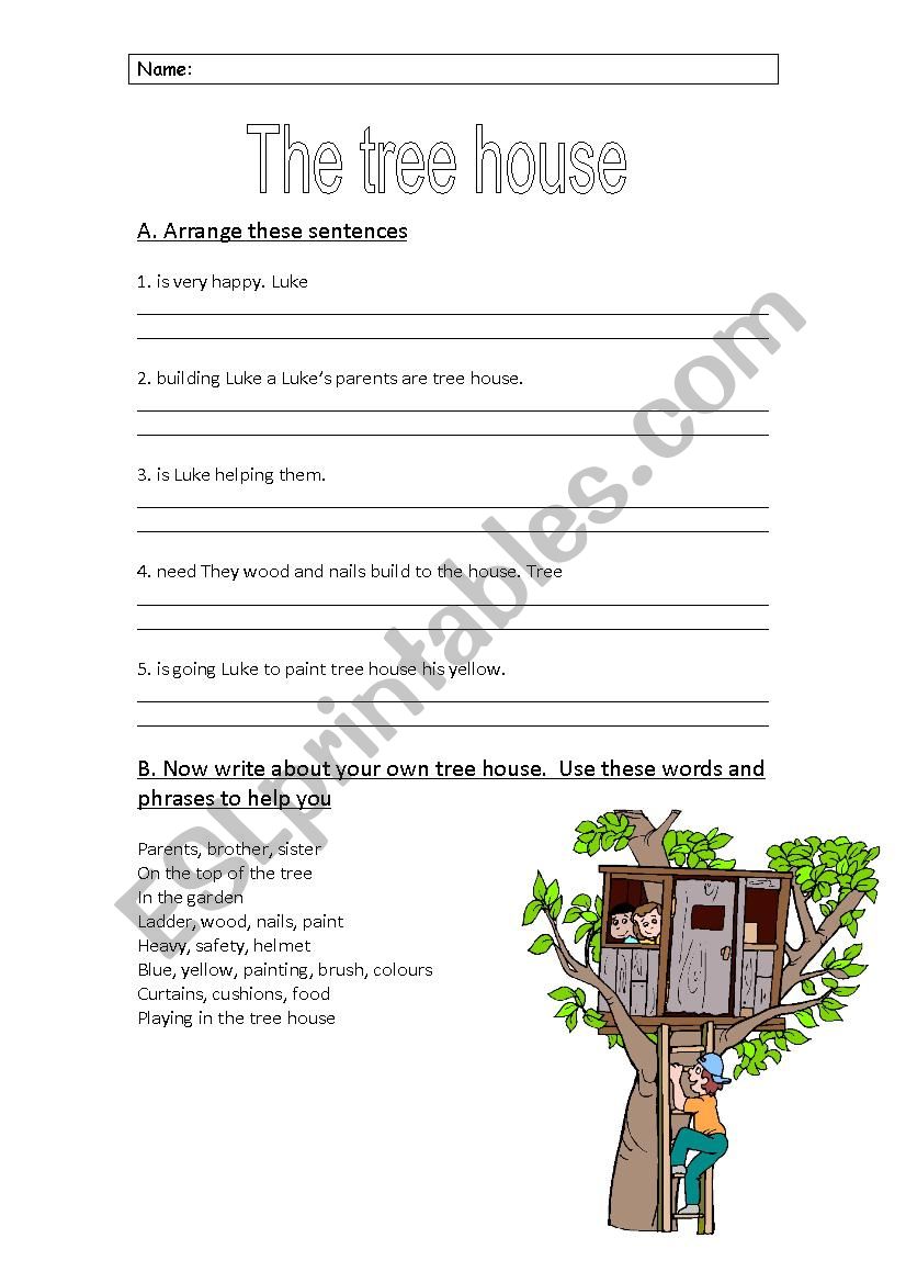 The tree house worksheet