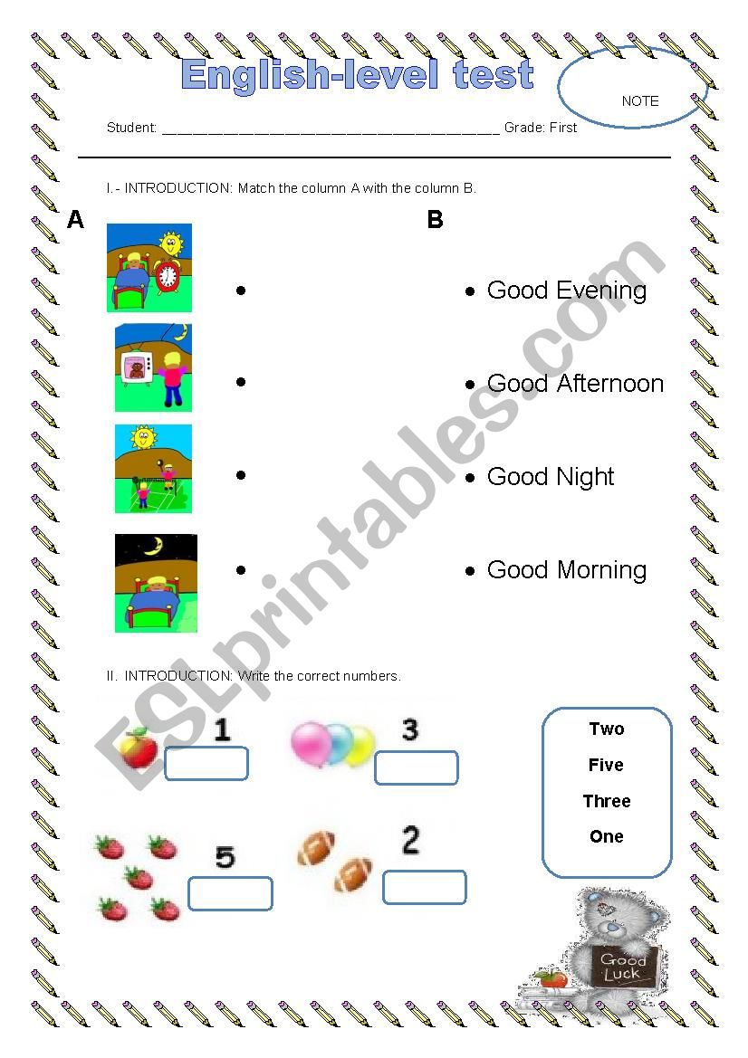 english level exam worksheet