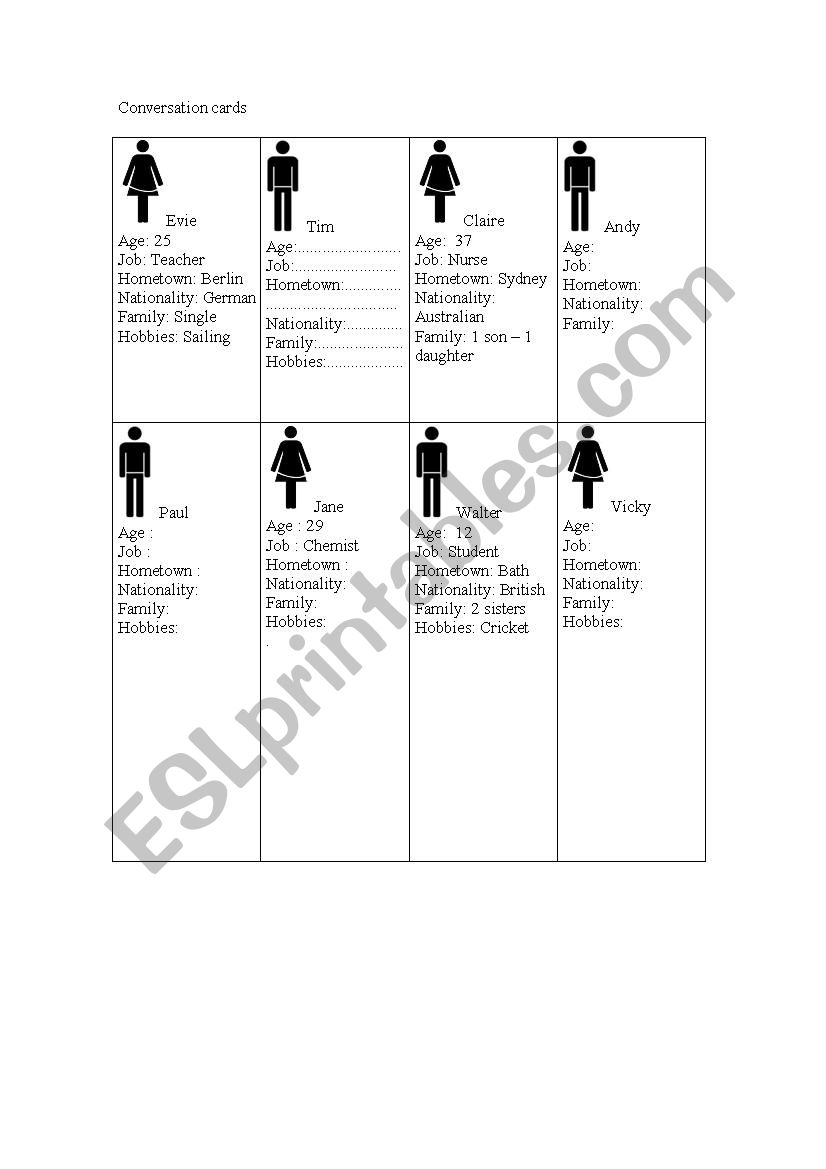 Conversation cards worksheet