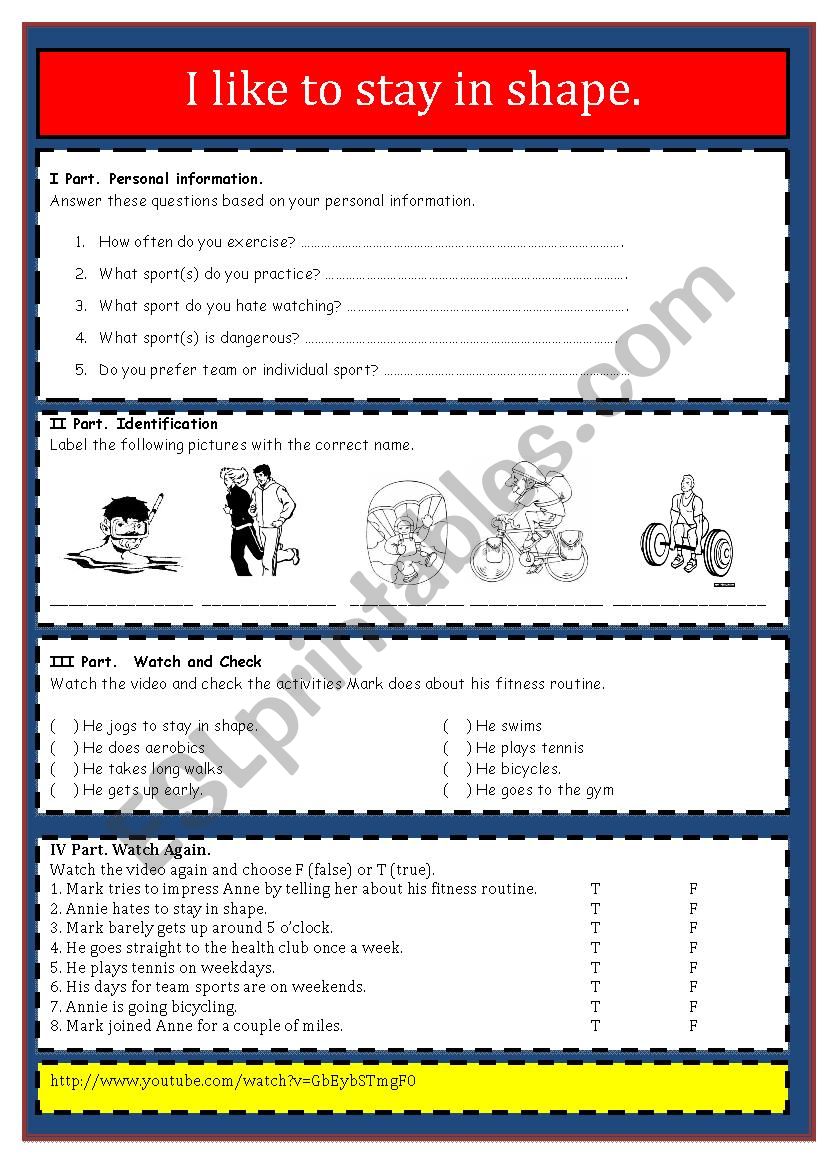 Listening Exercise I like to stay in Shape (With Answers)