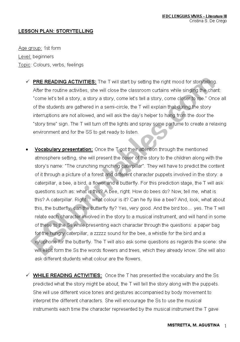 lesson plan: storytelling. worksheet