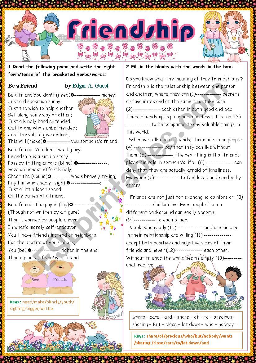 friendship worksheet