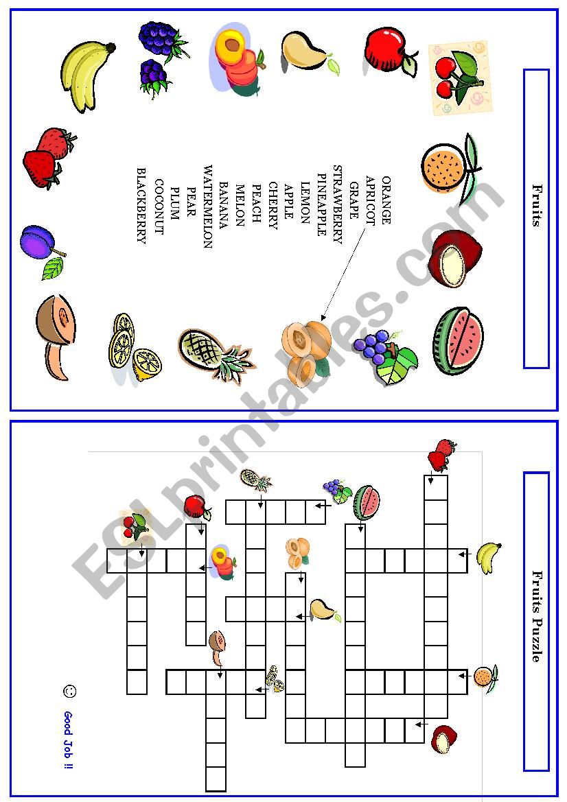Fruits match & puzzle worksheet