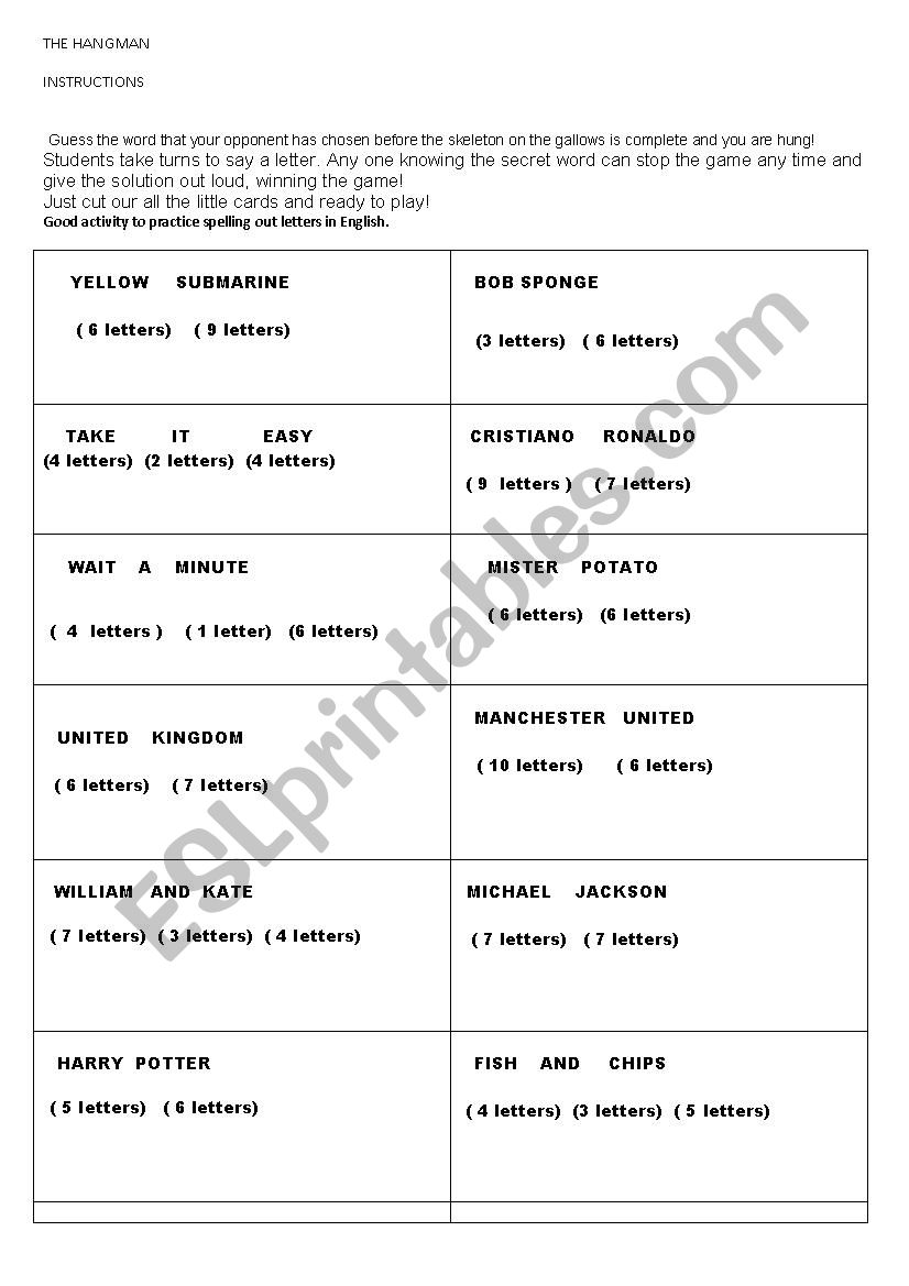 THE HANGMAN worksheet