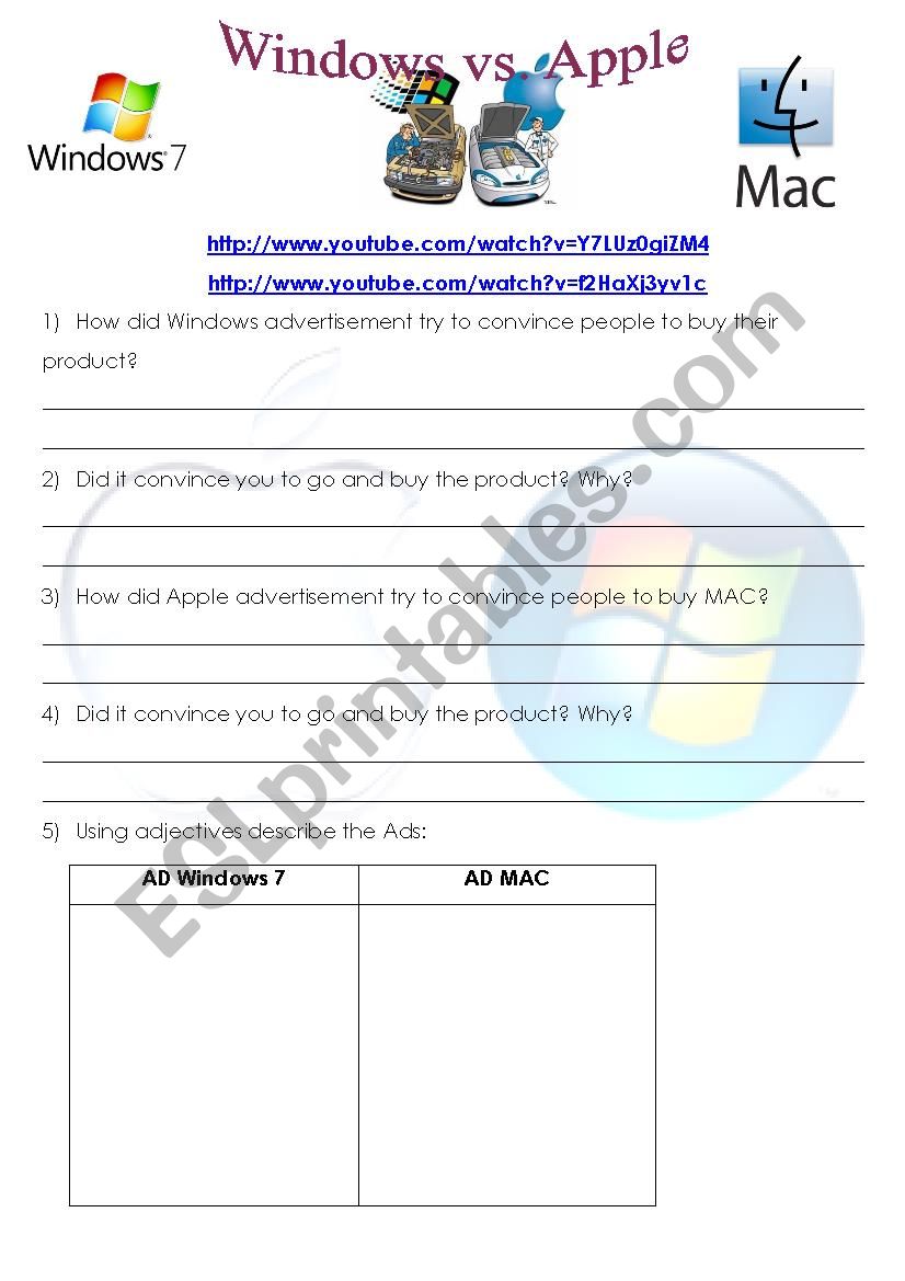 Windows vs. Apple Video worksheet