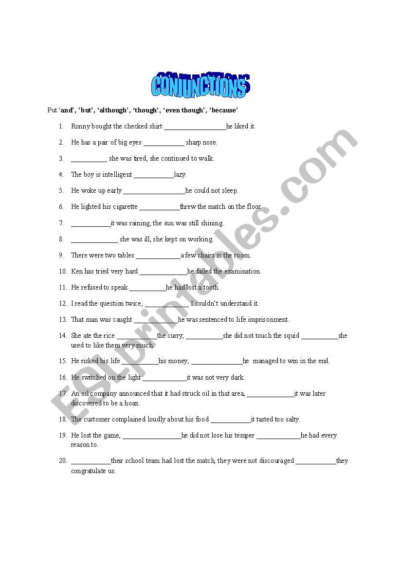 Conjunctions worksheet