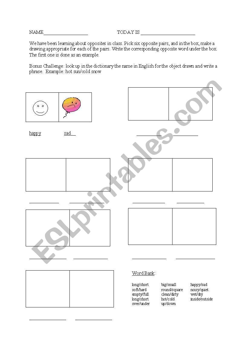 Opposites worksheet