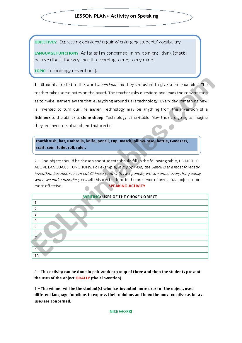 INVENTIONS worksheet