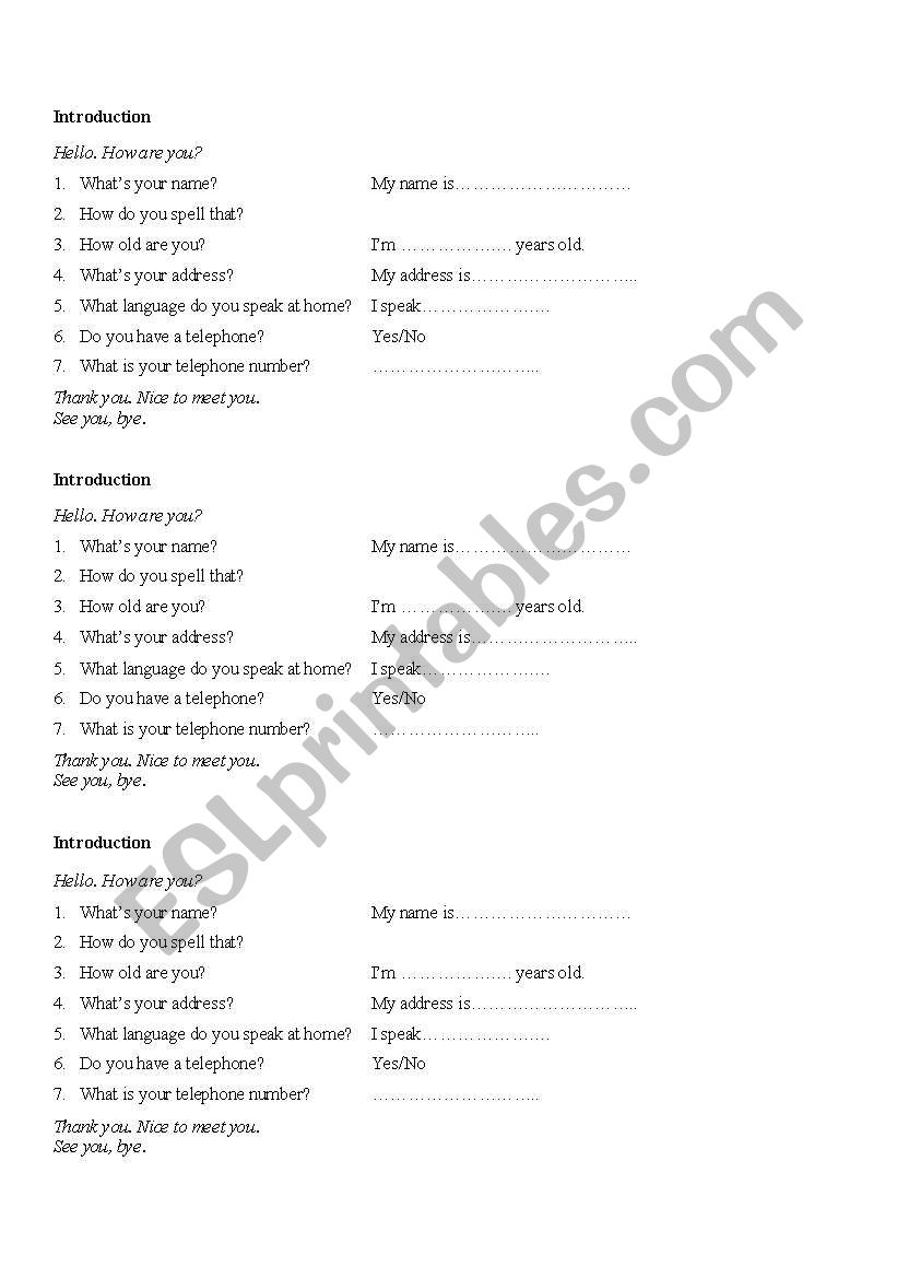 Introduction conversation worksheet