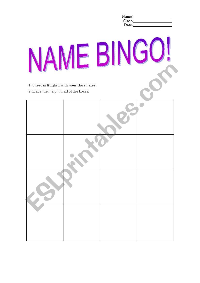 Name Bingo! worksheet